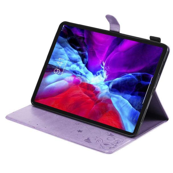 For iPad Pro 11 (2020) & (2018) Cat Bee Embossing Pattern Horizontal Flip Leatherette Tablet Case with Holder & Card Slots & Wallet & Pen Slot & Wake-up / Sleep Function(Purple)