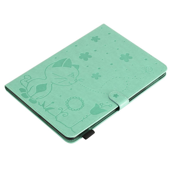 For iPad Air 2 / Air / 9.7 (2018) & (2017) Cat Bee Embossing Pattern Horizontal Flip Leatherette Case with Holder & Card Slots & Wallet & Pen Slot & Wake-up / Sleep Function(Green)