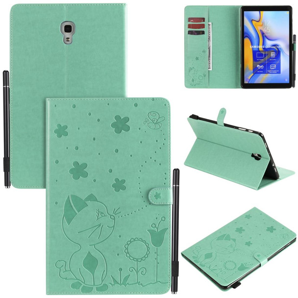 For Samsung Galaxy Tab A10.5 T590 / T595 Cat Bee Embossing Pattern Shockproof Table PC Protective Horizontal Flip Leatherette Case with Holder & Card Slots & Wallet & Pen Slot & Wake-up / Sleep Function(Green)