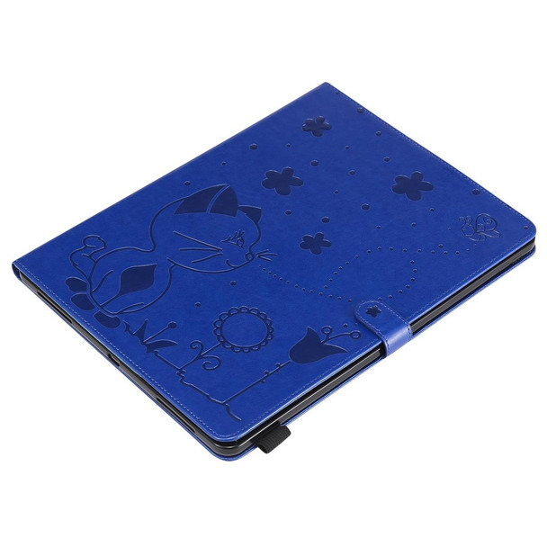 For iPad Pro 12.9 (2020) & (2018) Cat Bee Embossing Pattern Horizontal Flip Leatherette Tablet Case with Holder & Card Slots & Wallet & Pen Slot(Blue)