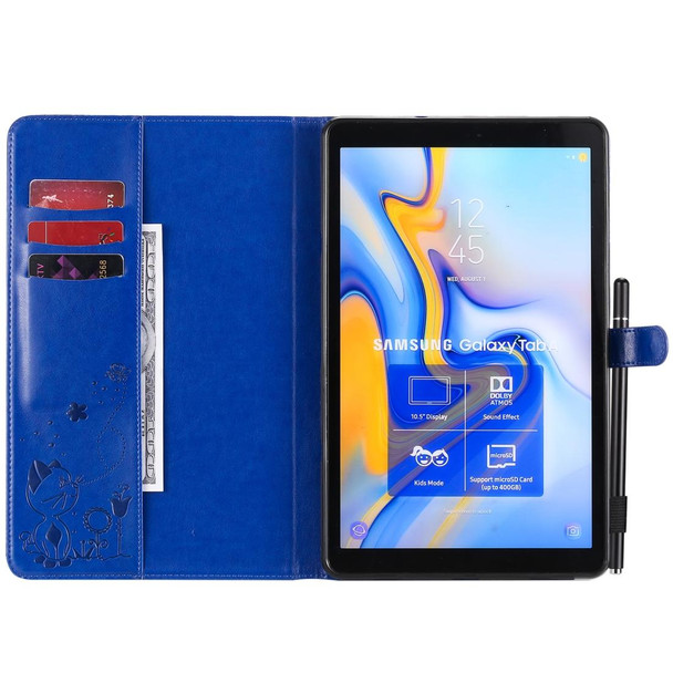 For Samsung Galaxy Tab A10.5 T590 / T595 Cat Bee Embossing Pattern Shockproof Table PC Protective Horizontal Flip Leatherette Case with Holder & Card Slots & Wallet & Pen Slot & Wake-up / Sleep Function(Blue)