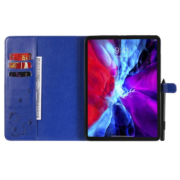 For iPad Pro 11 (2020) & (2018) Cat Bee Embossing Pattern Horizontal Flip Leatherette Tablet Case with Holder & Card Slots & Wallet & Pen Slot & Wake-up / Sleep Function(Blue)