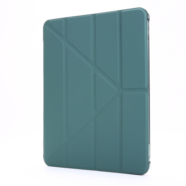 For iPad Pro 12.9 (2020/2018) Multi-folding Horizontal Flip PU Leatherette + Shockproof TPU Case with Holder & Pen Slot(Deep Green)