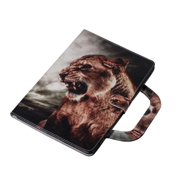 For Samsung Galaxy Tab S7 T870 (2020) 3D Colored Drawing Horizontal Flip Leatherette Case with Holder & Card Slot & Wallet & Handle(Lion)