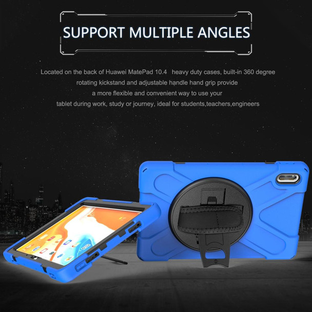 For Huawei MatePad 10.4 Shockproof Colorful Silicone + PC Protective Case with Holder & Hand Grip Strap(Blue)