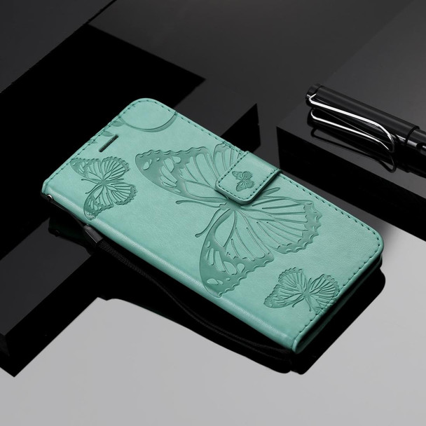 For iPhone 12 / 12 Pro 3D Butterfly Embossed Pattern Horizontal Flip Leatherette Case with Holder & Card Slot & Wallet & Lanyard(Green)