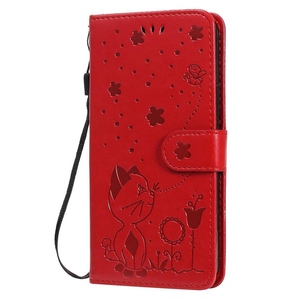 For iPhone 12 / 12 Pro Cat Bee Embossing Pattern Shockproof Horizontal Flip Leatherette Case with Holder & Card Slots & Wallet(Red)