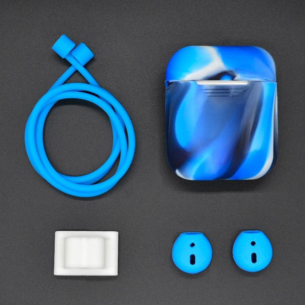 Anti-lost Rope + Silicone Case + Earphone Hang Buckle + Earplug Cover Bluetooth Wireless Earphone Cover Case Set for Apple AirPods 1 / 2(Blue)