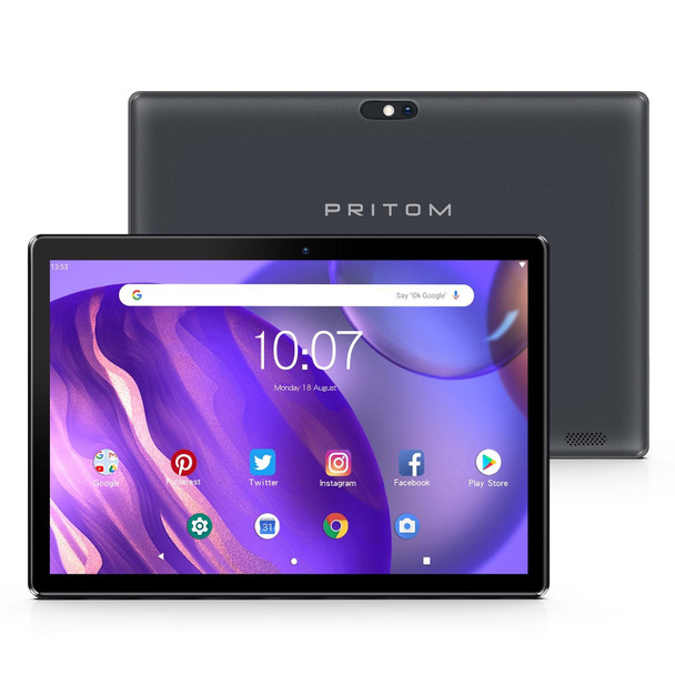 Pritom M10 WiFi Tablet, 10.1 inch, 2GB+32GB, Android 10 SC7731E Quad Core 1.3GHz CPU, Support 2.4G WiFi / Bluetooth, Global Version with Google Play, US Plug(Dark Gray)