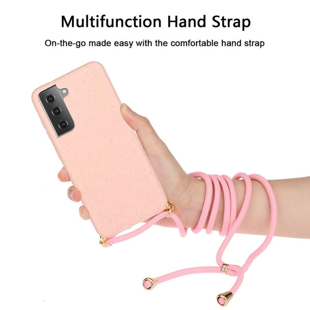 For Samsung Galaxy A34 5G Wheat Straw Material + TPU Phone Case with Lanyard(Pink)