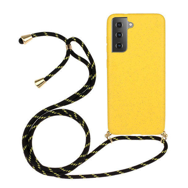 For Samsung Galaxy A34 5G Wheat Straw Material + TPU Phone Case with Lanyard(Yellow)