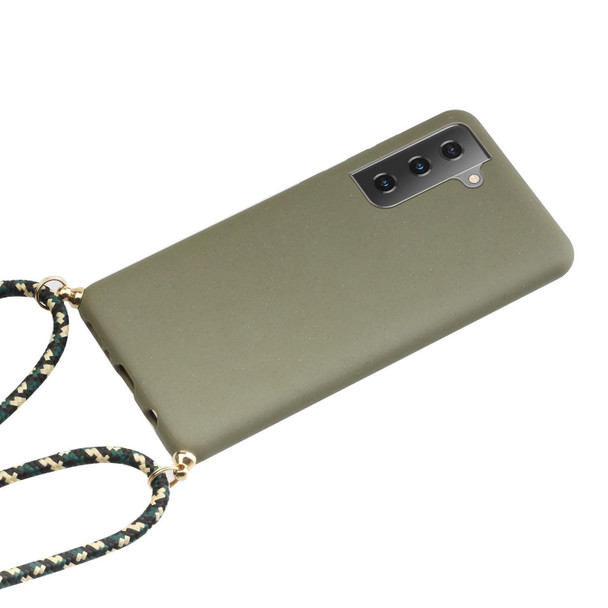 For Samsung Galaxy A34 5G Wheat Straw Material + TPU Phone Case with Lanyard(Army Green)