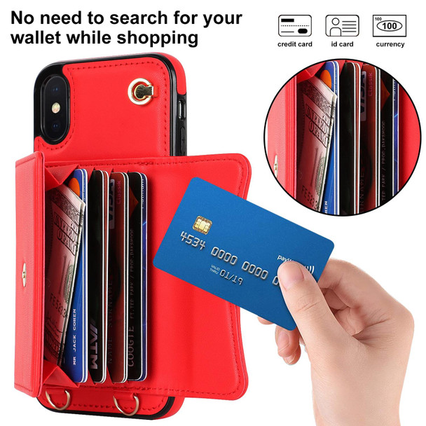 For iPhone X / XS RFID Card Slot Phone Case with Long Lanyard(Red)