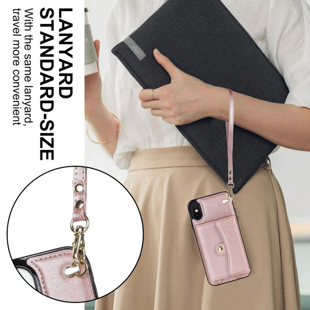 For iPhone X / XS RFID Card Slot Phone Case with Long Lanyard(Rose Gold)