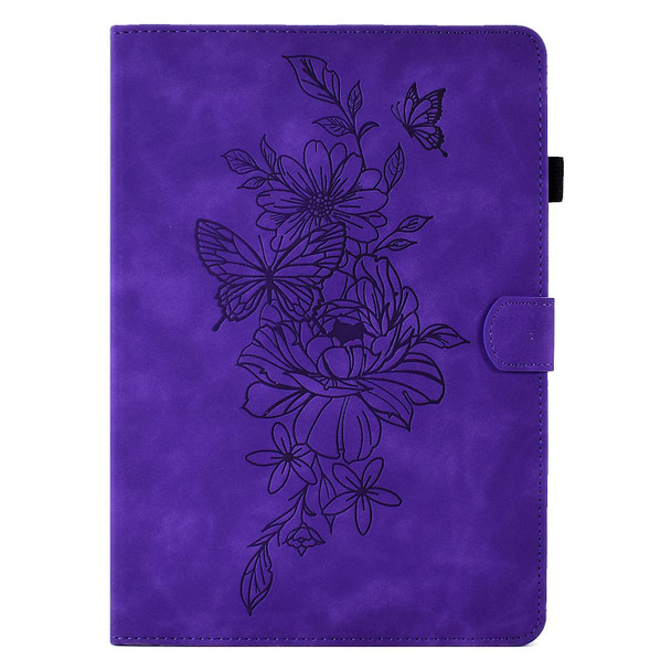 For Lenovo Tab M10 Plus 3rd Gen Peony Butterfly Embossed Leatherette Smart Tablet Case(Purple)