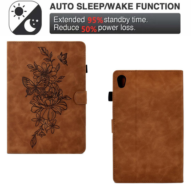 For Lenovo Tab M10 Gen 2 Peony Butterfly Embossed Leatherette Smart Tablet Case(Brown)