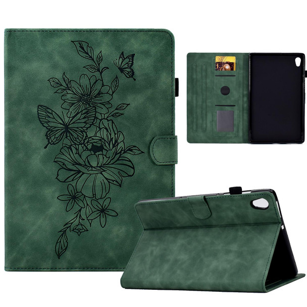 For Lenovo Tab M10 Gen 2 Peony Butterfly Embossed Leatherette Smart Tablet Case(Green)