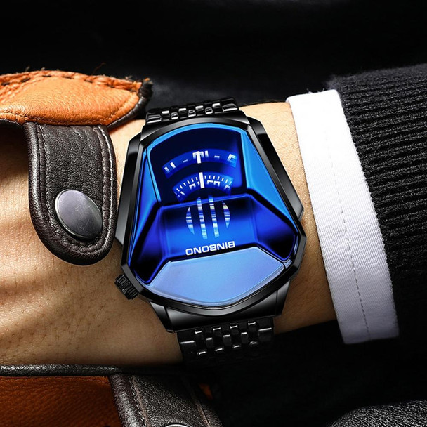 BINBOND Locomotive Concept Watch Men Live Black Technology Watch(White Net Belt-White Steel-White Face)