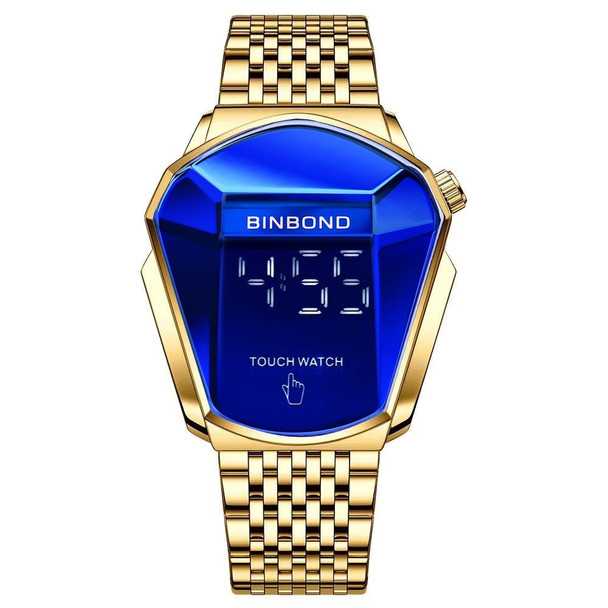 BINBOND Locomotive Concept Touch Screen Steel Belt Watch Men Live Black Technology Watch(Full Gold Blue)