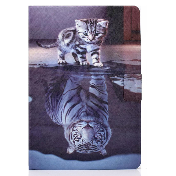 For Lenovo Tab M10 Plus TB-X606F Voltage Painted Pattern Tablet PC Protective Leatherette Case with Bracket & Card Slots & Sleep / Wake-up & Anti-skid Strip(Cat and Tiger)