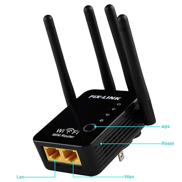 Wireless Smart WiFi Router Repeater with 4 WiFi Antennas, Plug Specification:US Plug(Black)