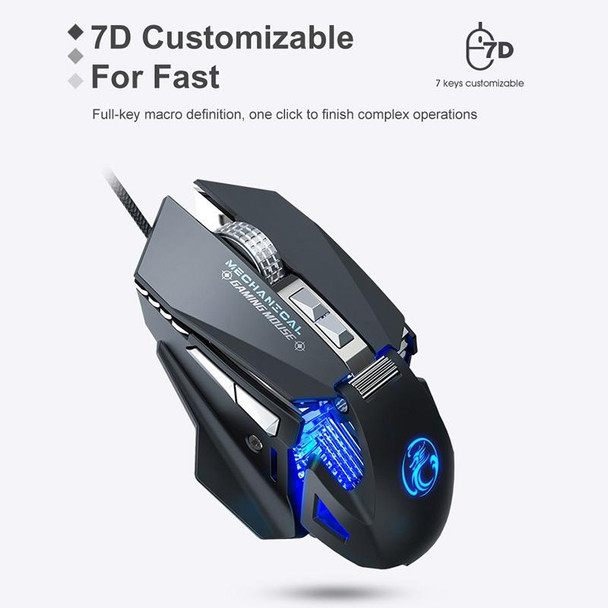 IMICE T96 7 Keys 7200 DPI USB Mechanical Gaming Counterweight Macro Programming RGB Lighting Effect Metal Dual-Mode Wired Mouse, Cable Length: 1.8m(Silver)