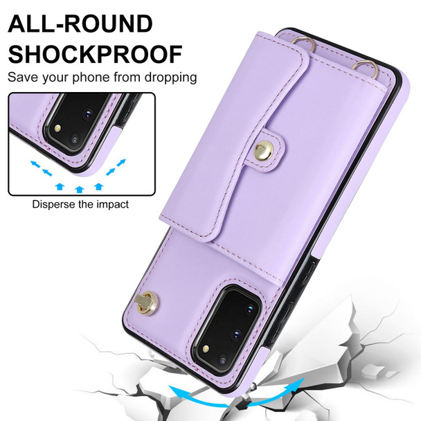 For Samsung Galaxy S20 RFID Card Slot Leatherette Phone Case with Long Lanyard(Purple)