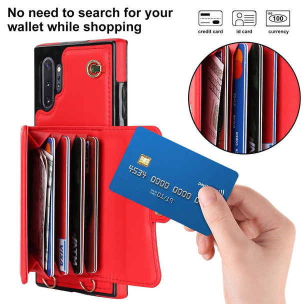 For Samsung Galaxy Note10+ RFID Card Slot Leatherette Phone Case with Long Lanyard(Red)