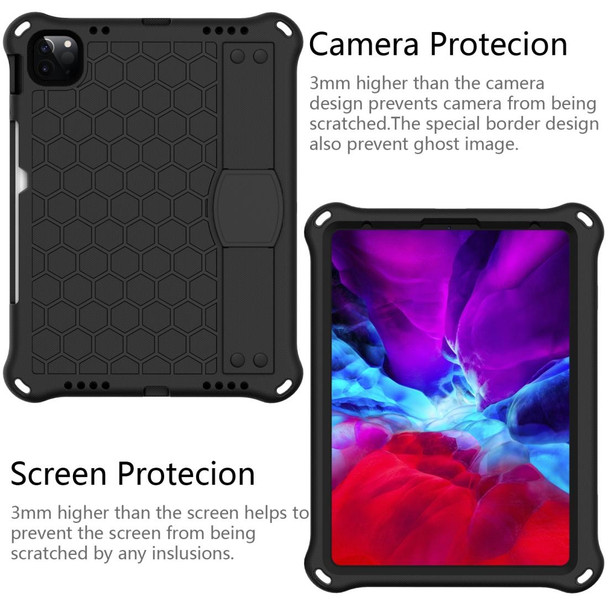 For iPad Pro 11 2020 Honeycomb Design EVA + PC Four Corner Anti Falling Flat Protective Shell With Straps(Black+Black)