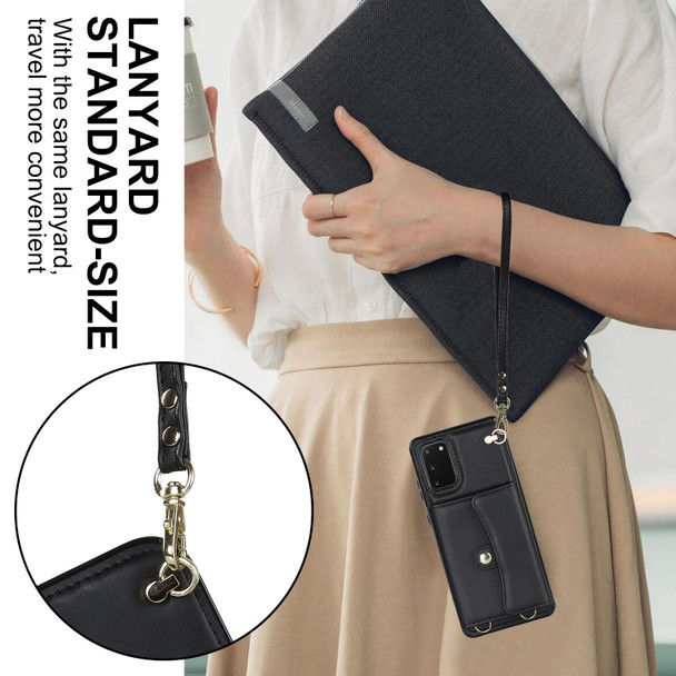 For Samsung Galaxy S20 RFID Card Slot Leatherette Phone Case with Long Lanyard(Black)