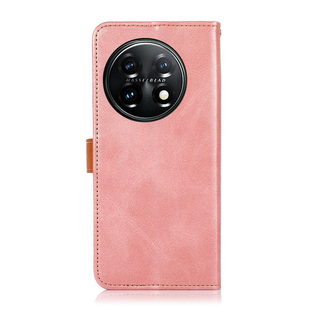 For OnePlus 11 5G KHAZNEH Dual-color Cowhide Texture Flip Leatherette Phone Case(Rose Gold)