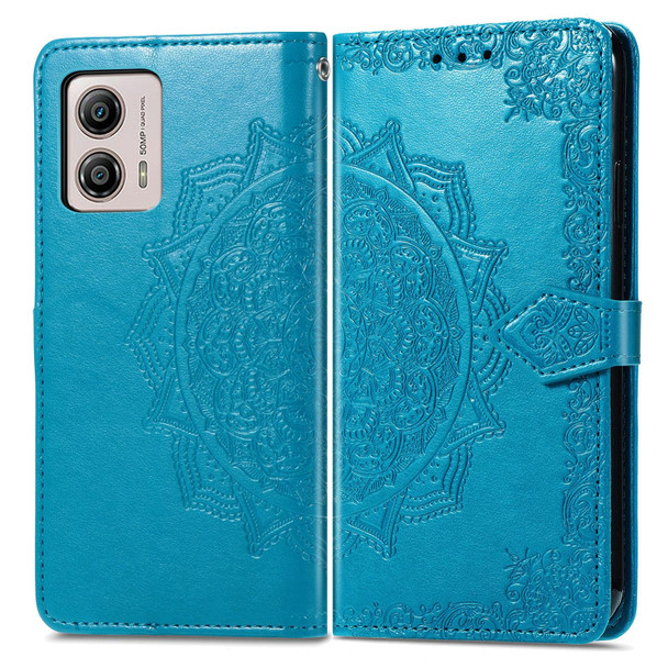 For Motorola  Moto G53 5G Mandala Flower Embossed Horizontal Flip Leatherette Phone Case(Blue)