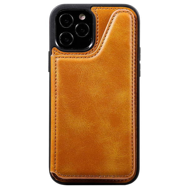 Shockproof Calf Texture Protective Case with Holder & Card Slots & Frame - iPhone 12 / 12 Pro(Brown)