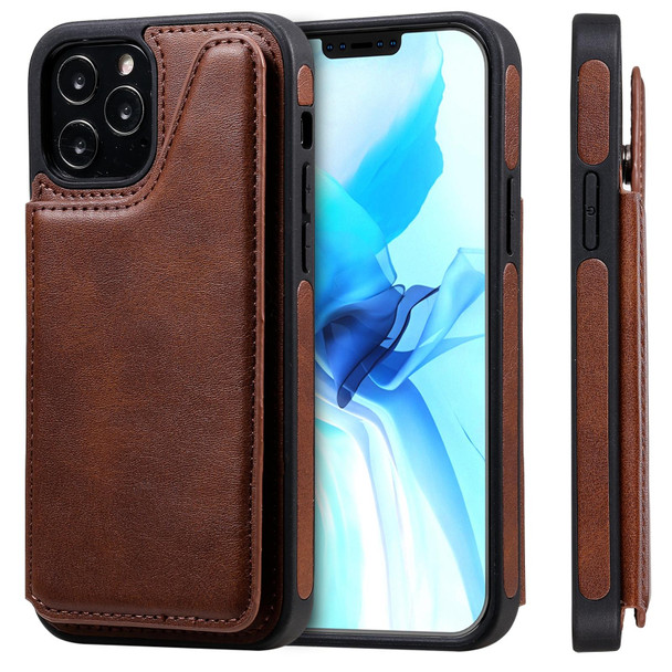 Shockproof Calf Texture Protective Case with Holder & Card Slots & Frame - iPhone 12 / 12 Pro(Coffee)