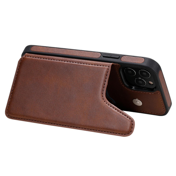 Shockproof Calf Texture Protective Case with Holder & Card Slots & Frame - iPhone 12 / 12 Pro(Coffee)