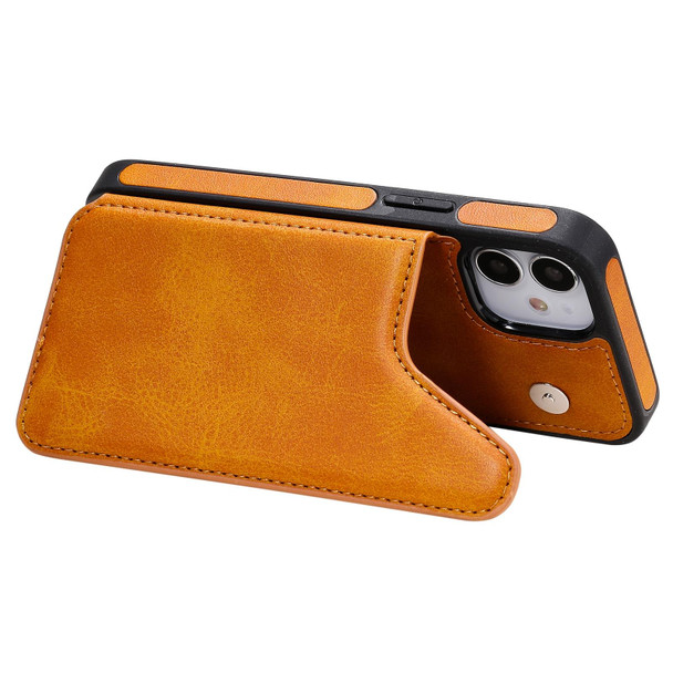 Shockproof Calf Texture Protective Case with Holder & Card Slots & Frame - iPhone 12 mini(Brown)