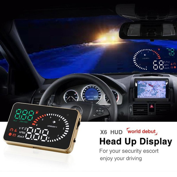 X6 3.5 inch Car OBDII / EUOBD HUD Vehicle-mounted Head Up Display Security System, Support Speed & Water Temperature & Speed Alarm & Fuel Consumption & Battery Voltage, etc.