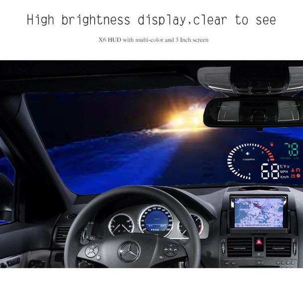 X6 3.5 inch Car OBDII / EUOBD HUD Vehicle-mounted Head Up Display Security System, Support Speed & Water Temperature & Speed Alarm & Fuel Consumption & Battery Voltage, etc.