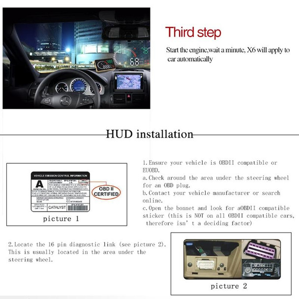 X6 3.5 inch Car OBDII / EUOBD HUD Vehicle-mounted Head Up Display Security System, Support Speed & Water Temperature & Speed Alarm & Fuel Consumption & Battery Voltage, etc.