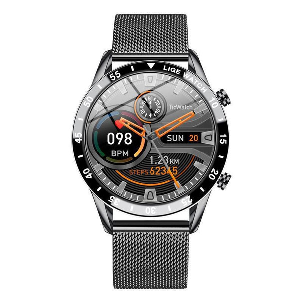 LIGE 0175 Bluetooth Step Perseverance Detection Smart Watch, Style: Mesh Belt (Black)