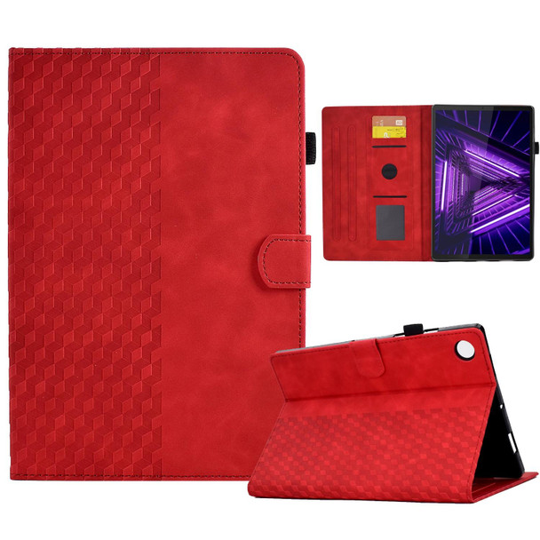 For Lenovo Tab M10 / M10 Plus FHD X606F Rhombus Embossed Leatherette Smart Tablet Case(Red)