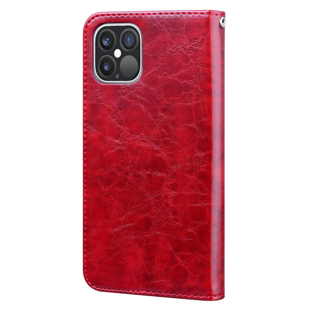 Business Style Oil Wax Texture Horizontal Flip Leatherette Case with Holder & Card Slots & Wallet - iPhone 12 / 12 Pro(Red)