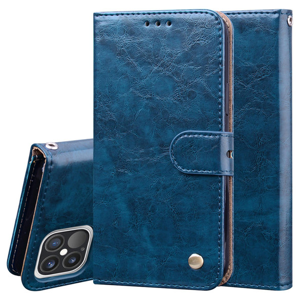 Business Style Oil Wax Texture Horizontal Flip Leatherette Case with Holder & Card Slots & Wallet - iPhone 12 / 12 Pro(Blue)