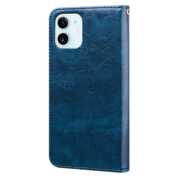 Business Style Oil Wax Texture Horizontal Flip Leatherette Case with Holder & Card Slots & Wallet - iPhone 12 mini(Blue)