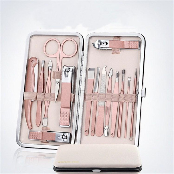 15 In 1  Stainless Steel Pink Manicure Tool Set