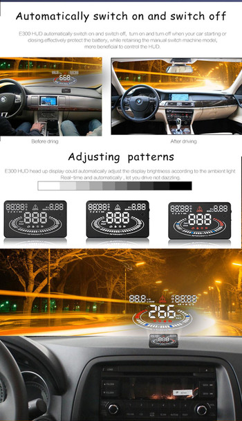 E300 5.5 inch Car OBDII / EUOBD HUD Vehicle-mounted Head Up Display Security System, Support Speed & Fuel Consumption, Overspeed Alarm,  Fuel Consumption, Water Temperature, etc.(Black)