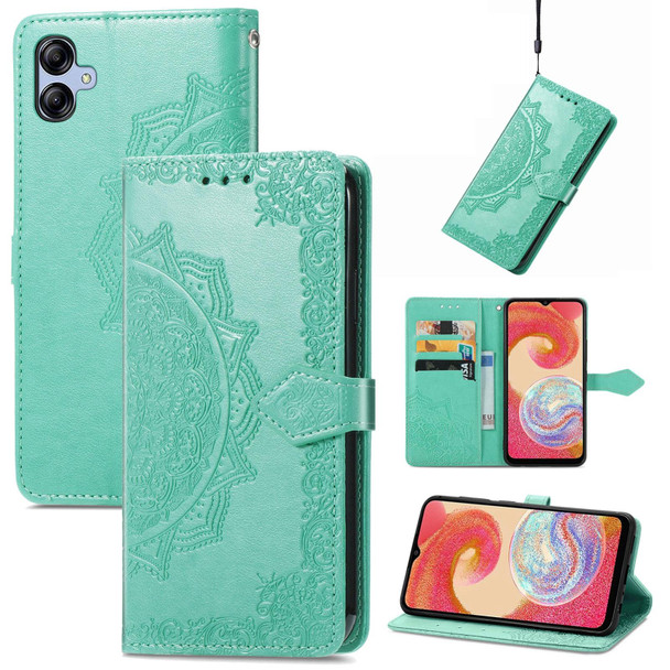 For Samsung Galaxy A04e Mandala Flower Embossed Leatherette Phone Case(Green)