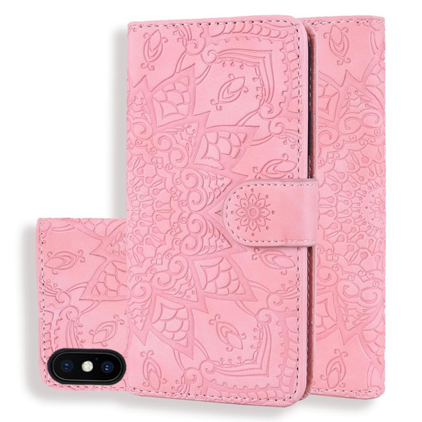 Calf Pattern Double Folding Design Embossed Leatherette Case with Wallet & Holder & Card Slots for iPhone XS / X(Pink)