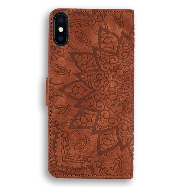 Calf Pattern Double Folding Design Embossed Leatherette Case with Wallet & Holder & Card Slots for iPhone XS / X(Brown)