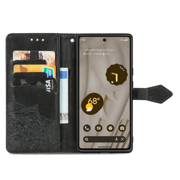 For Google Pixel 7A Mandala Flower Embossed Leatherette Phone Case(Black)